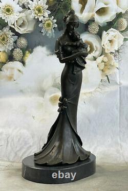 Français Bronze Figuratif Mère Enfant Signée Original Sculpture Marbre Statue