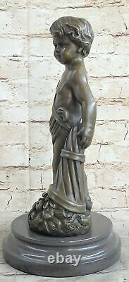 Français Bronze Sculpture Garçon Auguste Moreau Signé Sur Marbre Base 14 Decor