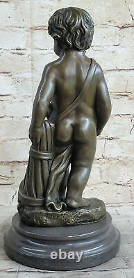 Français Bronze Sculpture Garçon Auguste Moreau Signé Sur Marbre Base 14 Decor