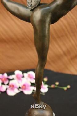 Français Signée Morante Boucle Danseuse Bronze Sculpture Art Déco Marbre Base