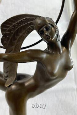 Français Signée Morante Boucle Danseuse Bronze Sculpture Art Marbre Base