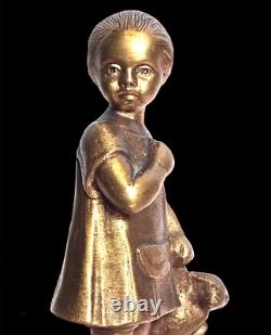 Frecourt Statue Bronze Art Deco Fillette À L'ours En Peluche Sur Marbre