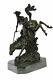 Frederic Remington Style Outlaw Signé Bronze Sculpture Statue Vert Marbre Base