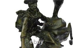 Frederic Remington Style Outlaw Signé Bronze Sculpture Statue Vert Marbre Base