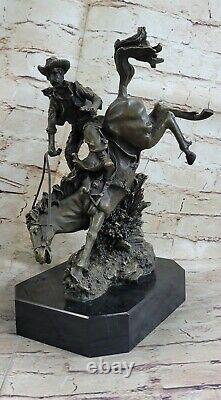 Frederic Remington Style Outlaw Signée Bronze Sculpture Statue Vert Marbre Base
