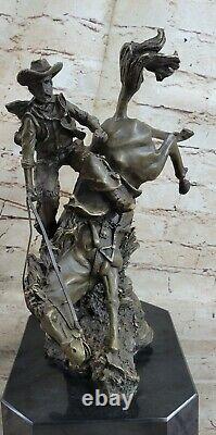 Frederic Remington Style Outlaw Signée Bronze Sculpture Statue Vert Marbre Base