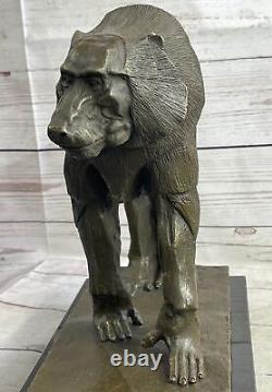 Gorille Sculpture Statue Bronze Métal Signée Sur Marbre Base Par Williams Décor