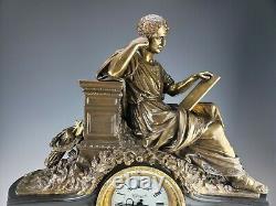 Grand 19C Français Bronze Marbre Horloge Tiffany & Co Signé Porteur Belleuse
