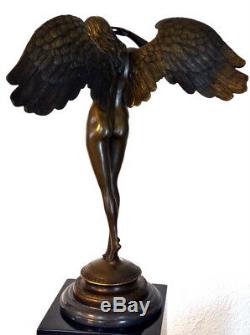 Grand Figure en Bronze Bronze Ange Signé Weinmann sur Base en Marbre