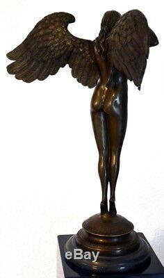 Grand Figure en Bronze Bronze Ange Signé Weinmann sur Base en Marbre