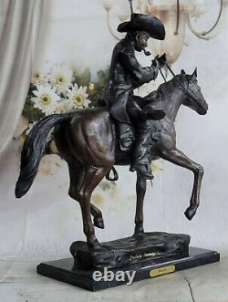Grand Signée Vintage Frederic Remington Bronze Marbre Sculpture Statue Souffle