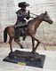 Grand Signée Vintage Frederic Remington Bronze Marbre Statue Souffle Ouvre