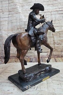 Grand Signée Vintage Frederic Remington Bronze Marbre Statue Souffle Ouvre