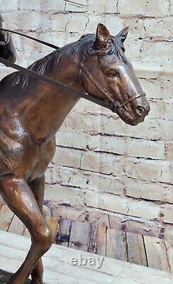 Grand Signée Vintage Frederic Remington Bronze Marbre Statue Souffle Ouvre