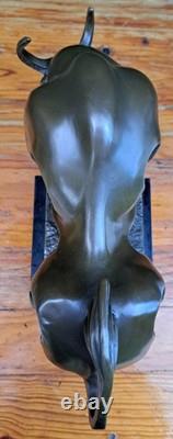 Grand Taureau De Combat Bronze Moderniste Socle Marbre Signé Milo Tauromachie