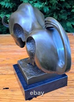 Grand Taureau De Combat Bronze Moderniste Socle Marbre Signé Milo Tauromachie