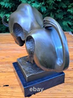 Grand Taureau De Combat Bronze Moderniste Socle Marbre Signé Milo Tauromachie