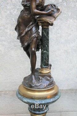 Grand bronze signé Mathurin Moreau livre d'or et sa colonne en marbre XIX