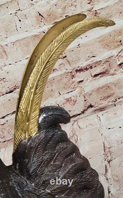 Grande Sculpture En Bronze De Coq De Ferme Moigniez Signée Sur Socle En Marbre