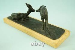Guido Cacciapuoti rare sculpture bronze paire de socle en marbre chamois Italie