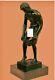 Homme Nu Sculpture Bronze Très Bien Pourvu. Base Marbre. Ht 28 Cm. Naked Gay Man
