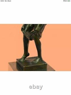 Homme nu Sculpture Bronze Très Bien pourvu. Base Marbre. Ht 28 Cm. Naked Gay Man