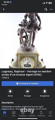 Horloge En Marbre Ornée D'un Bronze (XIXe) Signé R. Lagneau, Surprisei