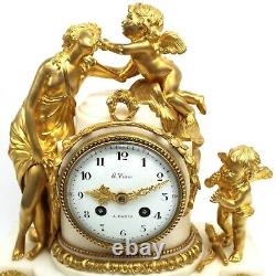Horloge Pendule époque Napoleone III Bronze doré et marbre- 19ème siècle signé