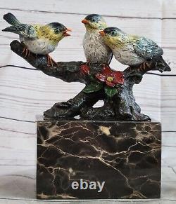 Joli Signée Fonte Pure Bronze Cardinal Oiseau Finch Statue Sur Marbre Base