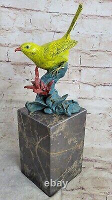 Joli Signée Oiseau Original Pure Bronze Statue Sur Marbre Sculpture