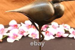 Joli Signée Oiseau Original Pure Bronze Sur Marbre Base Figurine Art Déco