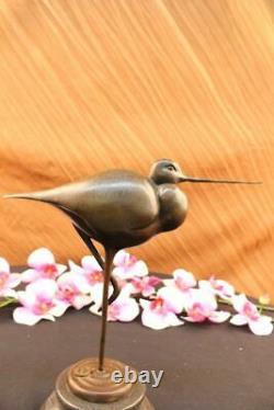 Joli Signée Oiseau Original Pure Bronze Sur Marbre Base Figurine Art Déco