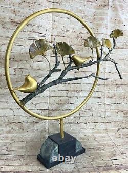 Joli Signée Oiseau Original Pure Bronze Sur Marbre Figurine Bronze Sculpture