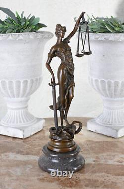 Justice Figure de Bronze Justice Signé Sculpture en Bronze Sur Socle en Marbre