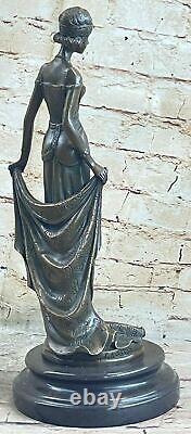 Kassin Dancer Signé Bronze Marbre Art Déco Figurine Vintage A Franges Noire' 20s