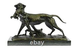Labrador Retriever Chasse Chien Bronze Marbre Sculpture Signé p. Leccourtie