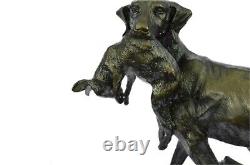 Labrador Retriever Chasse Chien Bronze Marbre Sculpture Signé p. Leccourtie