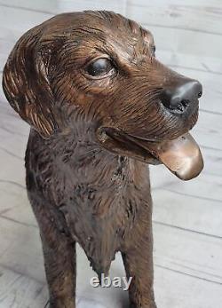 Labrador Retriever Oiseau Chasse Chien Bronze Marbre Sculpture Signé J