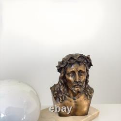 Lampe Art Deco Christ Bronze Signé L. Artaud Opaline Et Marbre Vintage