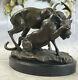 Lion Cougars Panthers Eating Renne En Tree Signé Bronze Sculpture Statue Marbre