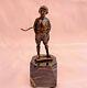 Magnificent 19c French Bronze On Marble Statue Of A Boy With Stick'signed
