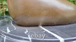 Magnifique Femme Agenouillée Bronze Socle Marbre Signé Manollo Belle Chevelure