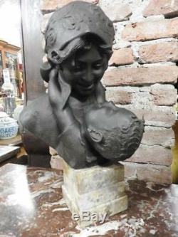 Magnifique Sculpture Bronze Câlin de la Maman Signé Merente sur Base Marbre