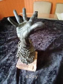 Main En Bronze Sculpture Signée Circa 1988 Support En Marbre À Changer