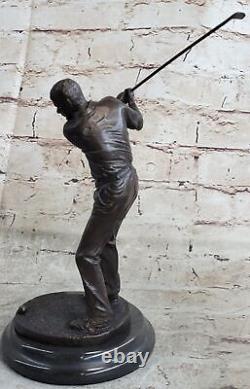 Mâle Golfeur Homme Signé Original Bronze Sur Marbre Figurine Sculpture Deal Nr