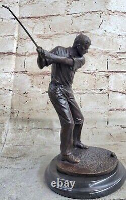 Mâle Golfeur Homme Signée Original Bronze Sur Marbre Figurine Sculpture Cadeau