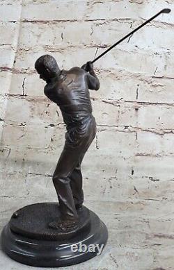 Mâle Golfeur Homme Signée Original Bronze Sur Marbre Figurine Sculpture Cadeau