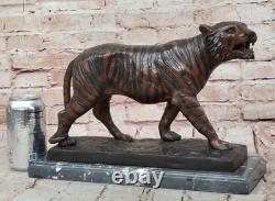 Marbre Base Bronze Tigre Sculpture Statue Figurine Signée Faune de Collection