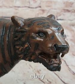 Marbre Base Bronze Tigre Sculpture Statue Figurine Signée Faune de Collection