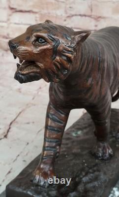 Marbre Base Bronze Tigre Sculpture Statue Figurine Signée Faune de Collection
